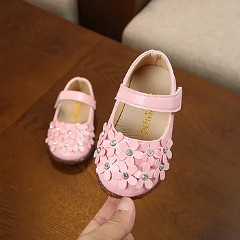 

Girls Shoes Baby Toddlers Princess Shoes Flowes Single Shoe Bling Flats Children Mary Janes New Style White Red Pink 1-3Y