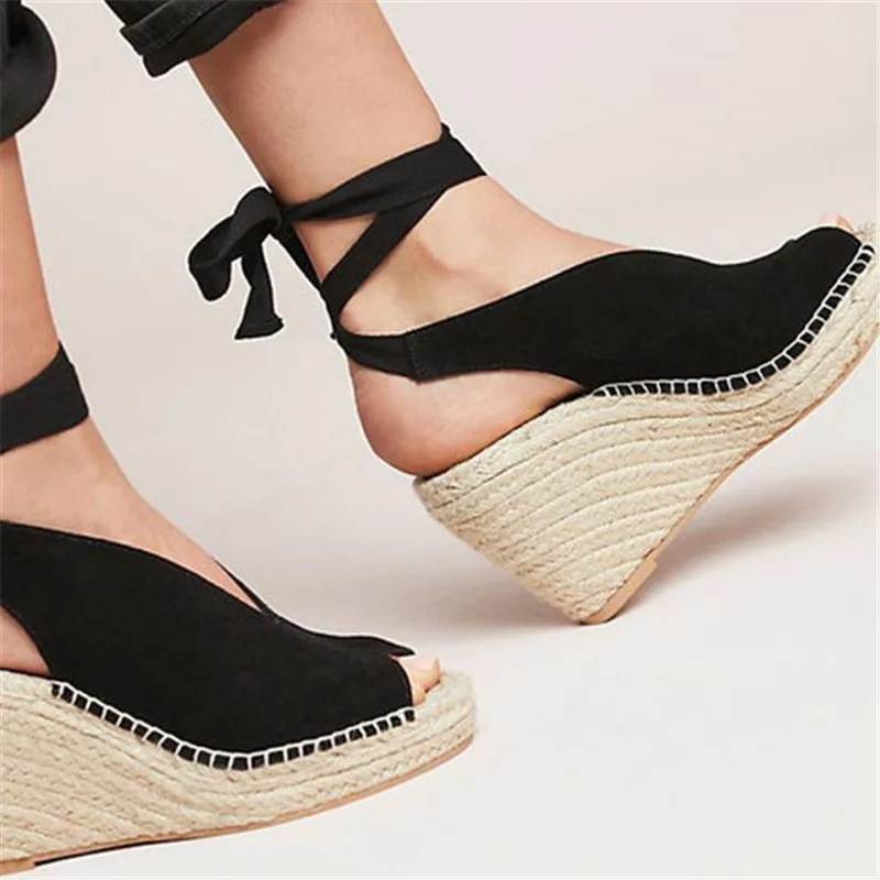 Litthing/Босоножки на платформе и высоком каблуке; Feminina Espadrilles; женские Босоножки с открытым носком; женская повседневная обувь на шнуровке