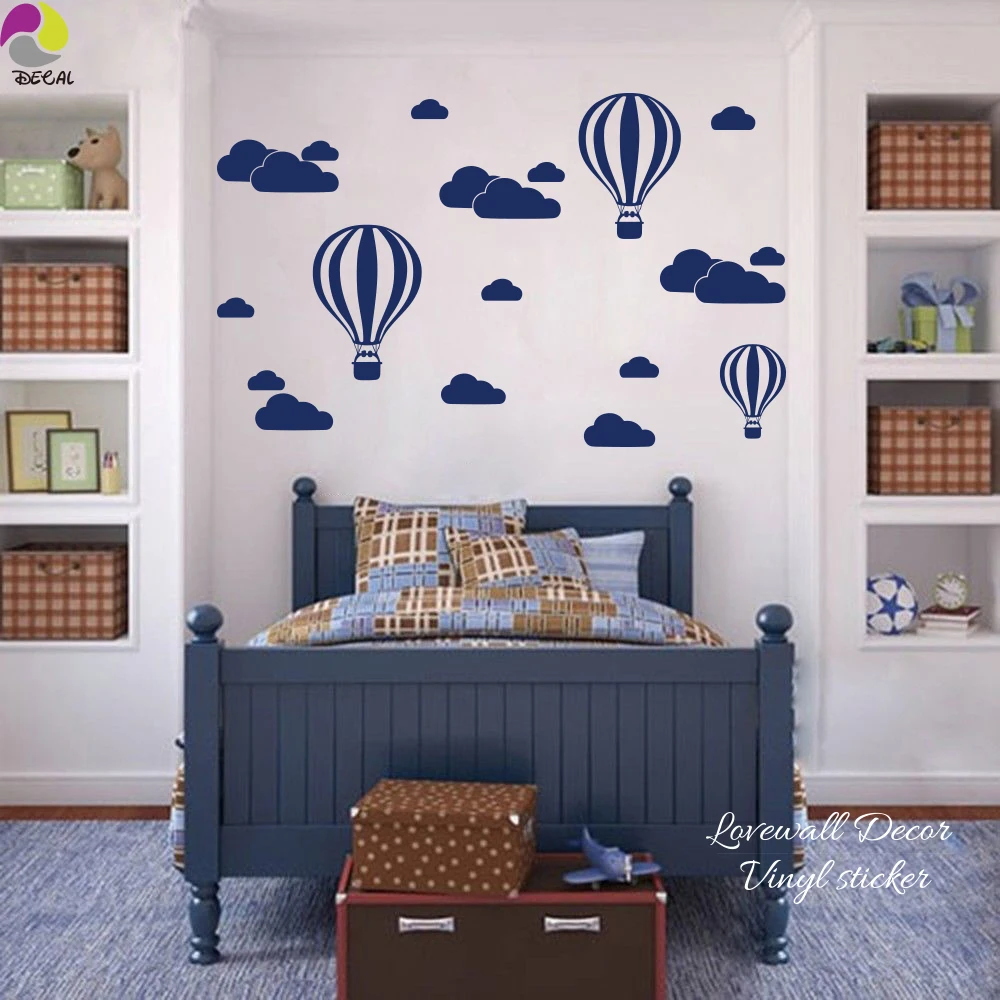 Cartoon Hot Air Balloons Cloud Wall Sticker Baby Nursery Kids Room Cute Balloon Clouds Wall Decal Living Room Vinyl Home Decor