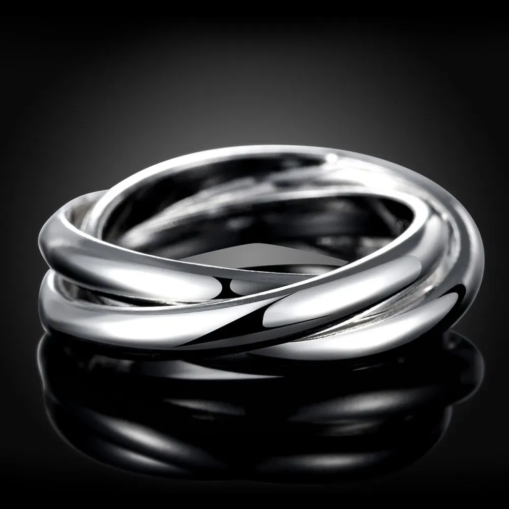 Full Sizes Engagement Rings For Women Silver Plated Fashion Anillos Mujer Jewelry Three Circles Ring Men Top Quality