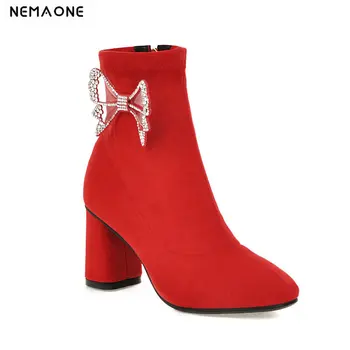 

Women Ankle Boots crystal Ladies Boots Autumn Winter Warm High Heels party wedding Shoes Woman large size 34-43