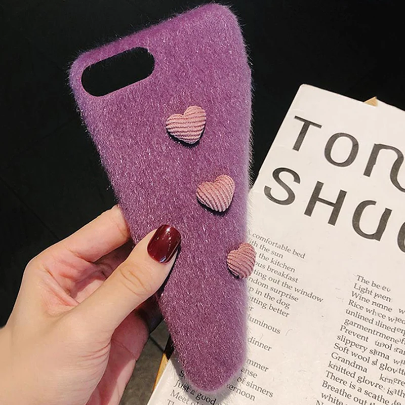 Чехол из лисьего кроличьего меха с логотипом Love Heart для iPhone XS Max xr x силиконовый