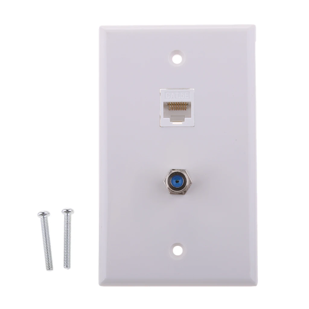 8x Coaxial F Connector Ethernet Network RJ45 Jack Wall Plate Socket Outlet