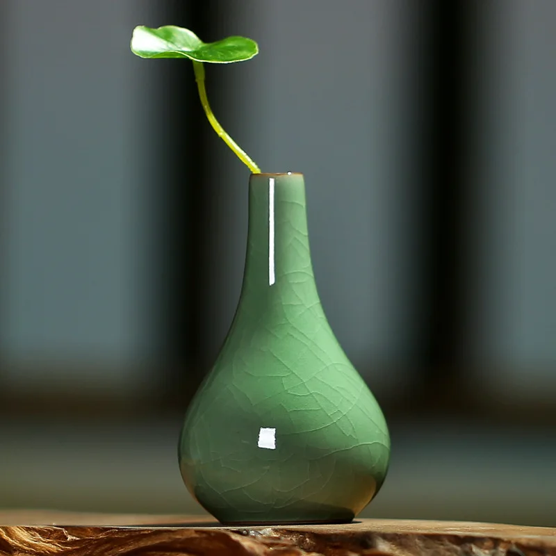Зеленые цветы, ваза из селадона, украшение для гостиной, керамическая круглая Нижняя мини-настольная ваза, ваза для украшения в скандинавском стиле, вазы для растений