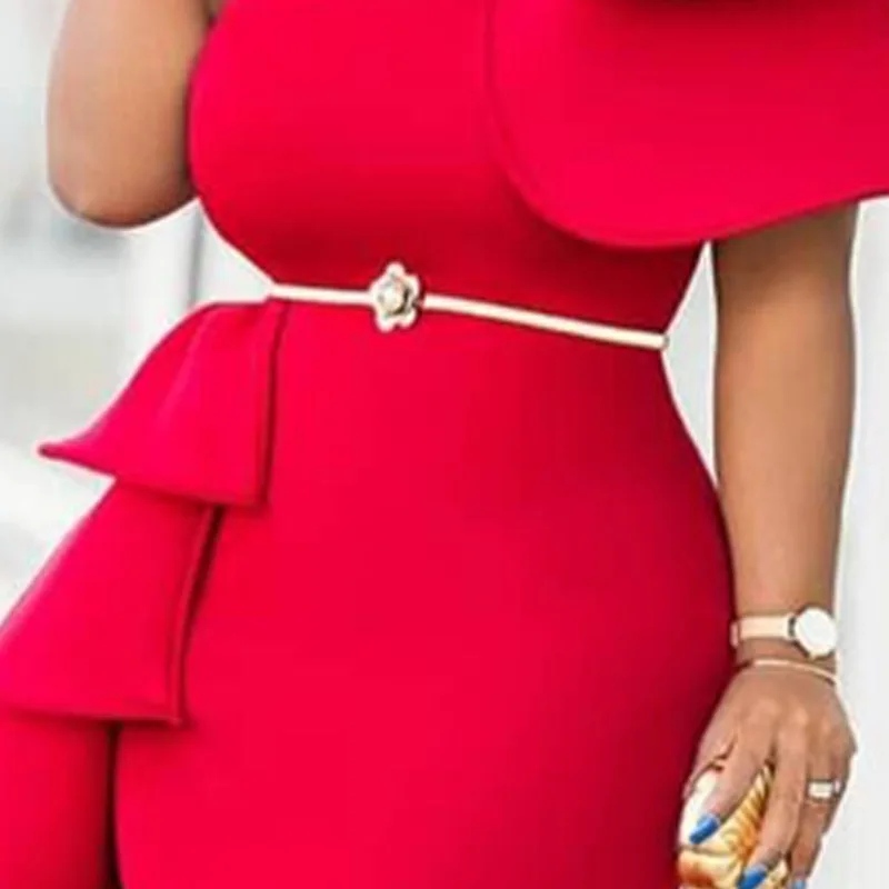 Женское платье на одно плечо с рюшами, красное, Анкара, Необычные платья, вечерние платья, женское платье большого размера, африканские официальные платья