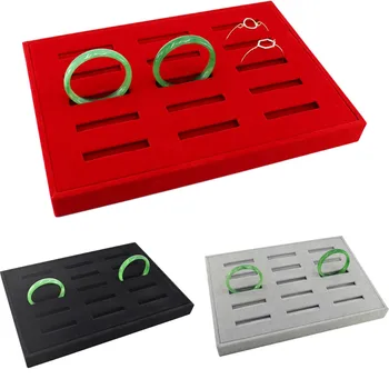 

12 Grids Velvet Board Bangle Earrings Necklace Jewelry Display Organizer Box Tray Showcase Rectangle Red/Gray/Black