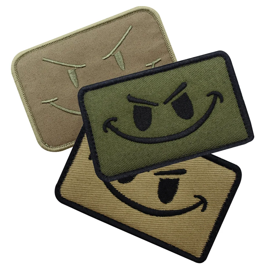

EVIL SMILEY SMILE FACE TACTICAL MORALE ISAF ARMY MILSPEC MULTICAM HOOK PATCH APPLIQUE BADGE OD GREEN