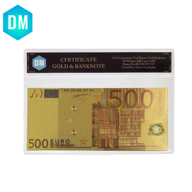 10pcs Festival Souvenir Gifts 500 Euro Colorful 24k Gold Plated Plastic Card