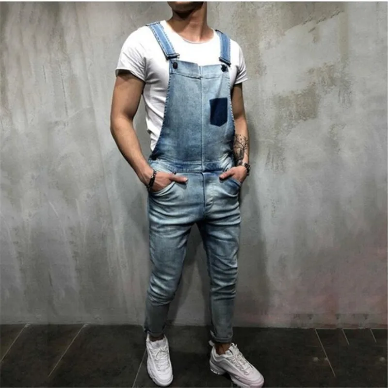 

Men Casual Jeans Jumpsuit Men's Vintage Jeans Jumpsuits Fashion Distressed Denim Bib Overalls Male Suspender Pants