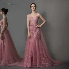 Новое Вечернее платье русалки, на бретельках, с аппликацией, кружевное вечернее платье с бусинами, со съемным шлейфом, торжественное вечернее платье, Vestido de Fiesta NE76