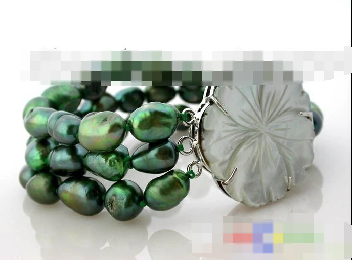 

0785 3row baroque green freshwater pearl bracelet bangle