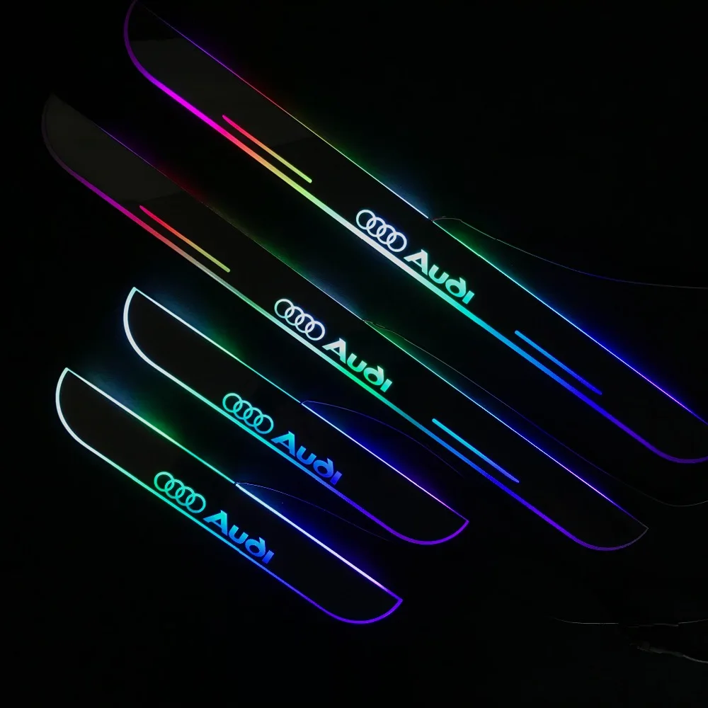 

RQXR led moving door scuff for Audi dynamic door sill plate flat lining overlay Car accessories