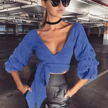 Европа и Америка Весна настоящий Полный стильный Одноцветный Фонарь рукава Мода с v-образным воротником ремни