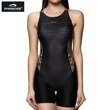 PHINIKISS Black Plus Size Swimwear Women Knee Swimsuit Slimming One-Piece Suits Professional Long Athletic Padded  Bathing Suit