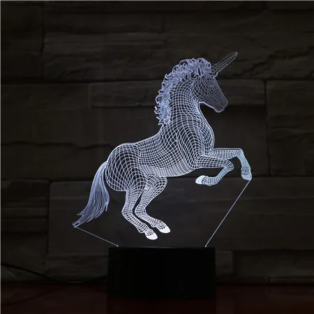 Единорог Лошадь 7 цветов 3D светодиодный светильник креативный подарок USB сенсорный 3D настольный светильник как детская комната спальный светодиодный Декор