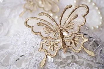 

50 pcs gold butterfly applique, metallic gold butterfly lace applique