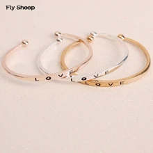 Fashion Rose Gold/silver/gold Color Engraving Letters Love Bangles Open Charming Cuff Bracelets Bangles Women Jewelry Simple