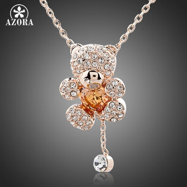 Prix pour AZORA Mignon Fille Rose D'or Couleur Strass et Coeur Forme Zircon Ours Bijoux Collier TN0093 Prix pour AZORA Mignon Fille Rose D'or Couleur Strass et Coeur Forme Zircon Ours Bijoux Collier TN0093
