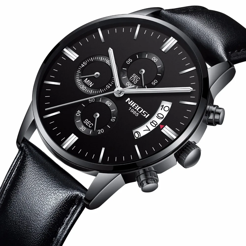 

NIBOSI Men Watch Top Brand Luxury Male Leather Waterproof Chronograph Quartz Military Wrist Watch Men Clock saat