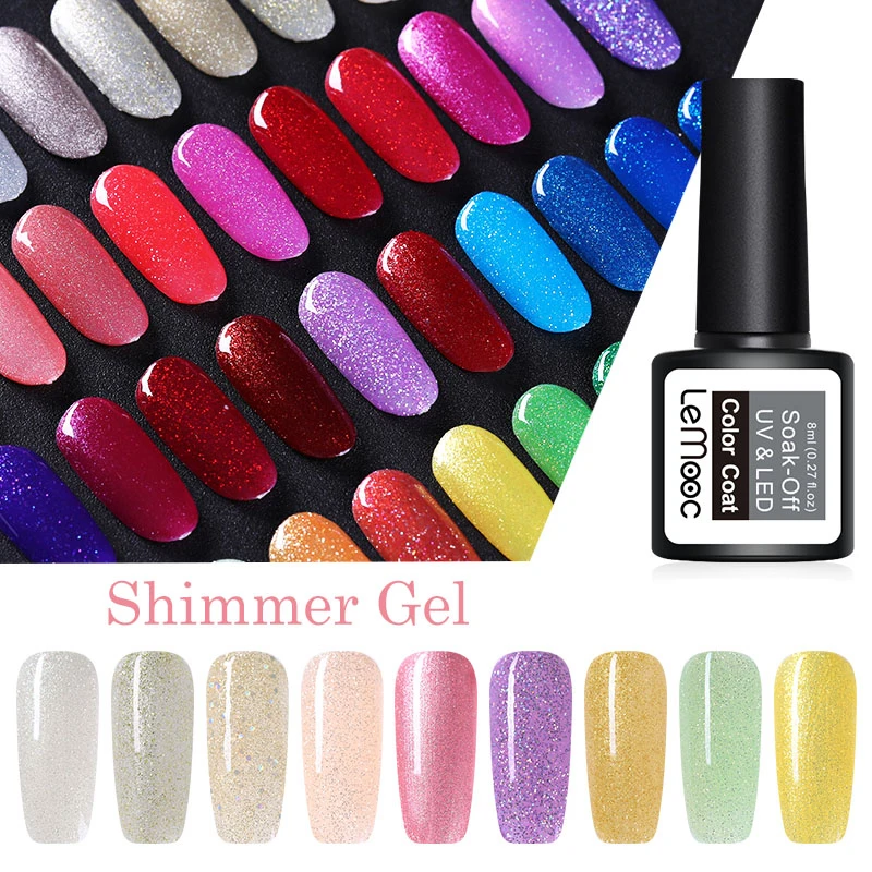 

LEMOOC 8ml Shimmer Gel Polish Nail Glitter Sequins Long Lasting Silver Purple Shining Soak Off UV LED Gel Varnish Nail Art Gel