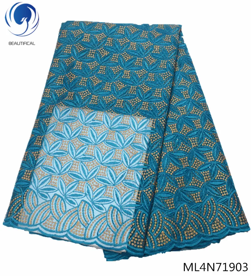 

BEAUTIFICAL african lace fabrics 5yards/lot french tulle lace fabric with stones for dress New arrival blue lace fabric ML4N719