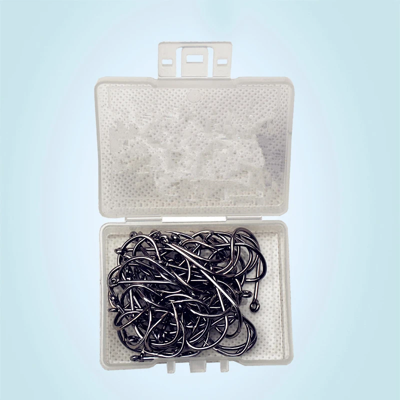 100 Pcs Fishhooks (GF) #4-#12 High carbon steel Fish Hook Carbon Black Bait Holder Set