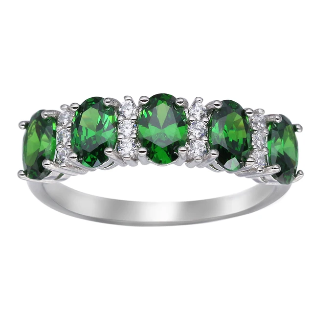 Стерлингового Серебра 925 Изумрудный Зеленый Природный Камень Кольцо