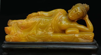 

12" Old Tibet Buddhism Shoushan Stone Sleeping Buddha Shakyamuni Amitabha Statue