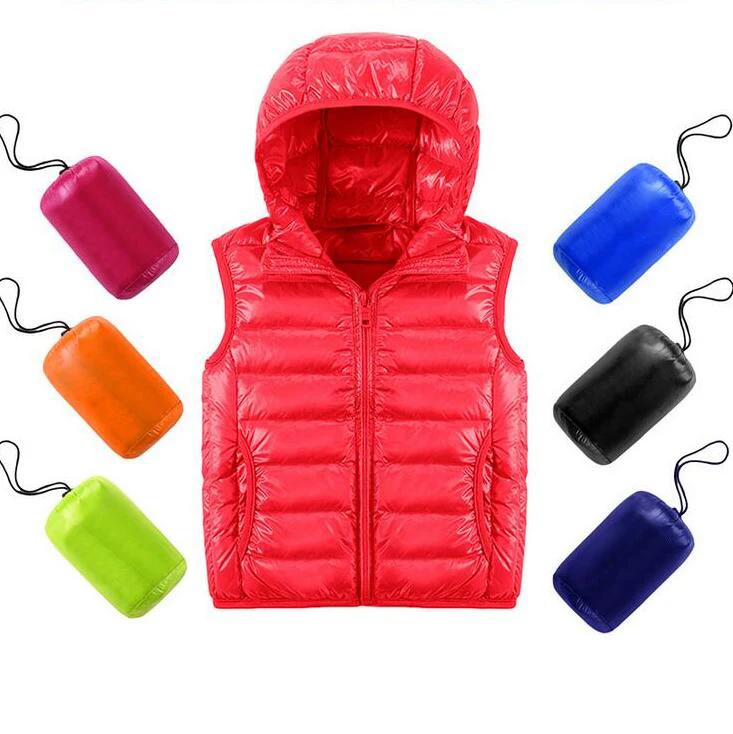 

Autumn Winter Sleeveless Short Style Girls Down Jacket Ultra Light Kids Solid Color Zipper Waistcoats Straight Jacket For A Boy