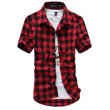 

Red And Black Plaid Shirt Men Shirt Vogue Style New Chemise Hommer Casual Mens Dress Shirts Fashion Camisa Social Shirt Men