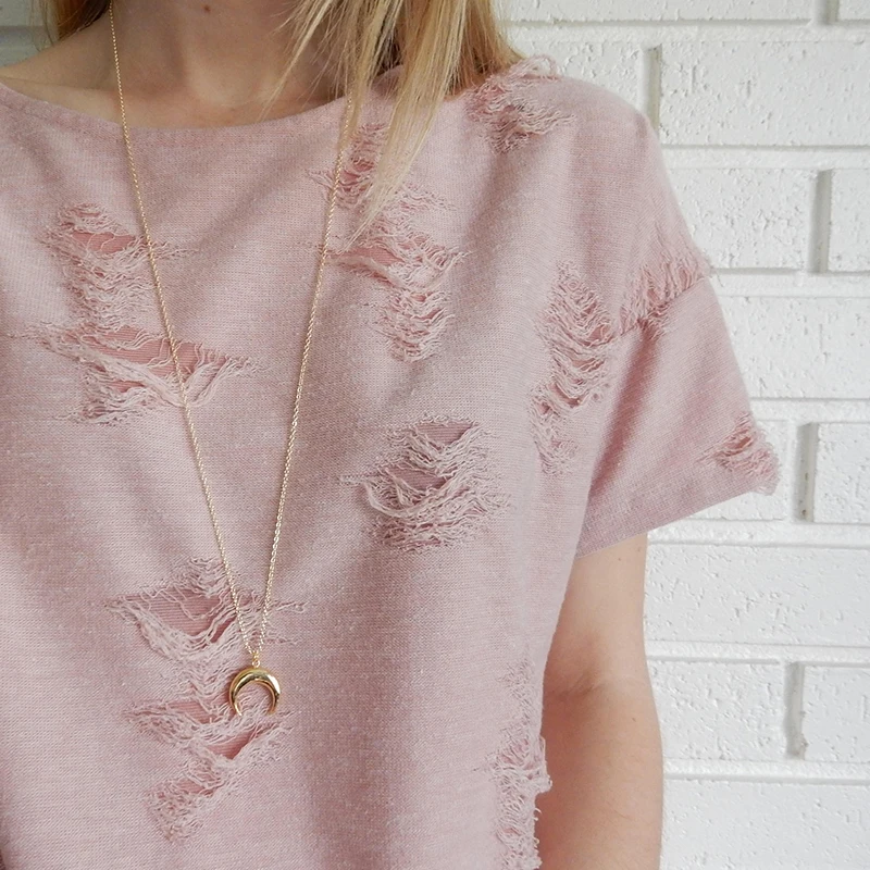 

Long Gold Horn Necklace Simple Gold Crescent Moon Necklace Moon Ox Horn XL1007