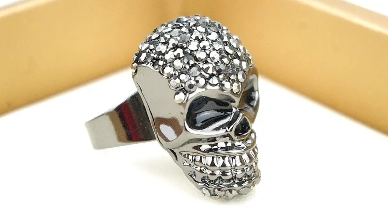 Кольцо с черепом для женщин и девочек, растягивающееся, с подвижной челюстью, ювелирное изделие на Хэллоуин, подарок для женщин, байкерское ювелирное изделие A054C