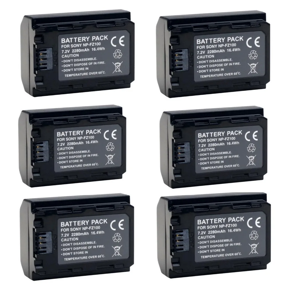 6 pcs 2280mAh NP-FZ100 NP FZ100 Rechargeable Camera Battery for Sony and camera ILCE-9 A7RIII A7R3 A9 7RM3 | Электроника