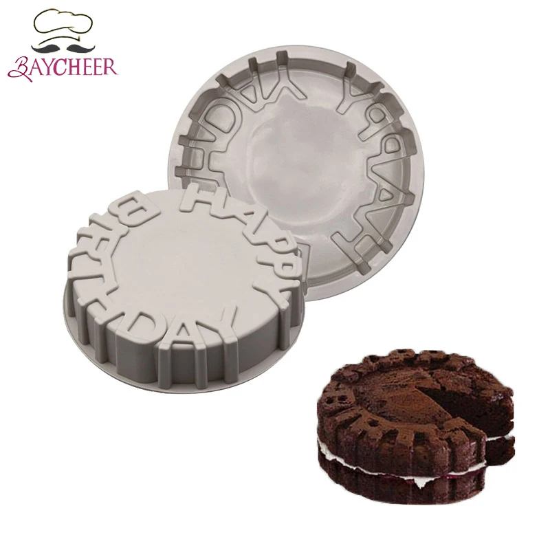 BAYCHEER 3D Silicone Cake Mold &quotHAPPY BIRTHDAY&quot Letters Decorating Tools Baking Pan Round Shape Molds | Дом и сад