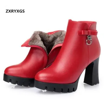 

Noble and Elegant Autumn Winter Boots Women Shoes Martin Boots 2019 New Fashion Boots Cow Leather Shoes Woman High Heel Boots