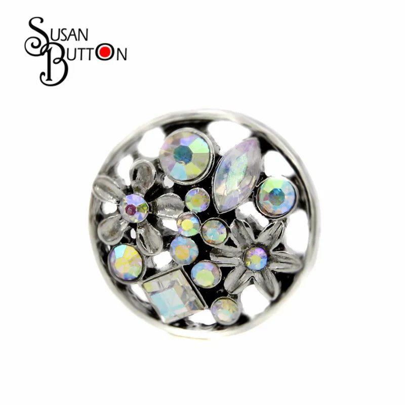 12pcs/lot 18 mm Snap Button Charms Vintage Hollow AB Crystal Daisy