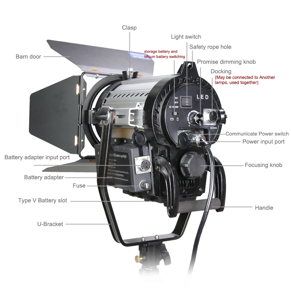 ALUMOTECH-Fresnel-Dimming-120W-Bi-color-LED-Spotlight-With-V-lock-Mount-For-Photography-Studio-Video(1)