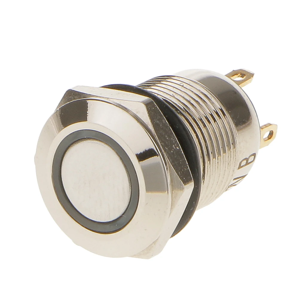 2x Blue LED Metal 12mm Off(On) Push Button Waterproof Momentary Switch SPST