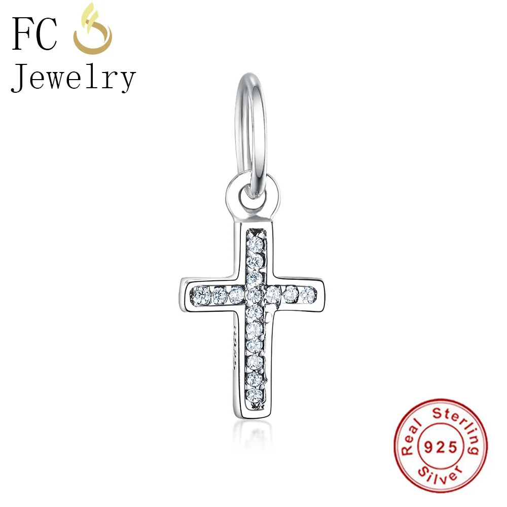 

FC Jewelry Fit Original Pandora Charm Bracelet Necklace 925 Silver Cross Zircon Crucifix Reflexions Bead Pendant Making Berloque