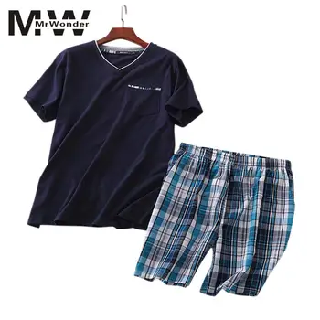 

Summer New Men's Pajamas Suit Cotton Short-sleeved Knitted Cotton Shorts Casual Increase Size Home Service Pajamas SAN0