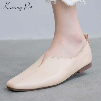 

Krazing pot basic genuine leather square toe 1.5cm low heels modern all-match handmade Autumn British school soft cozy shoes l39