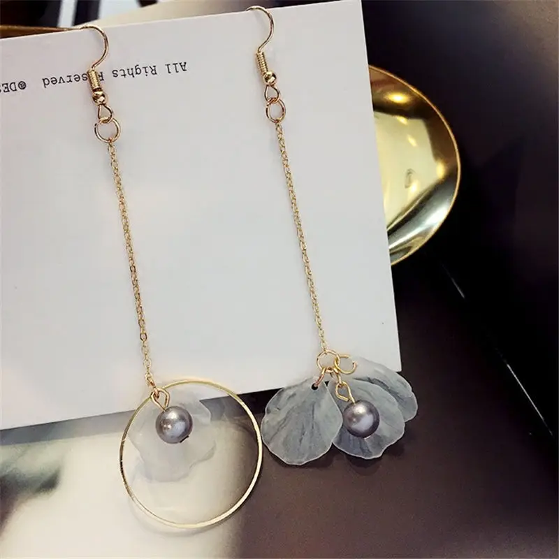 Korean Style Asymmetrical Earrings Lace Flower Sweet Drop Earrings Gold