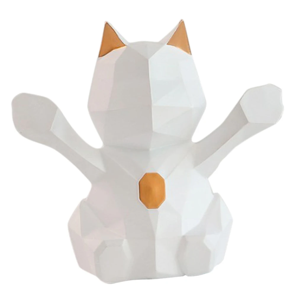 3D Abstract Art Geometric Fortune Lucky Cat Sculpture Resin Animal Statue Figurines Feng Shui Decor