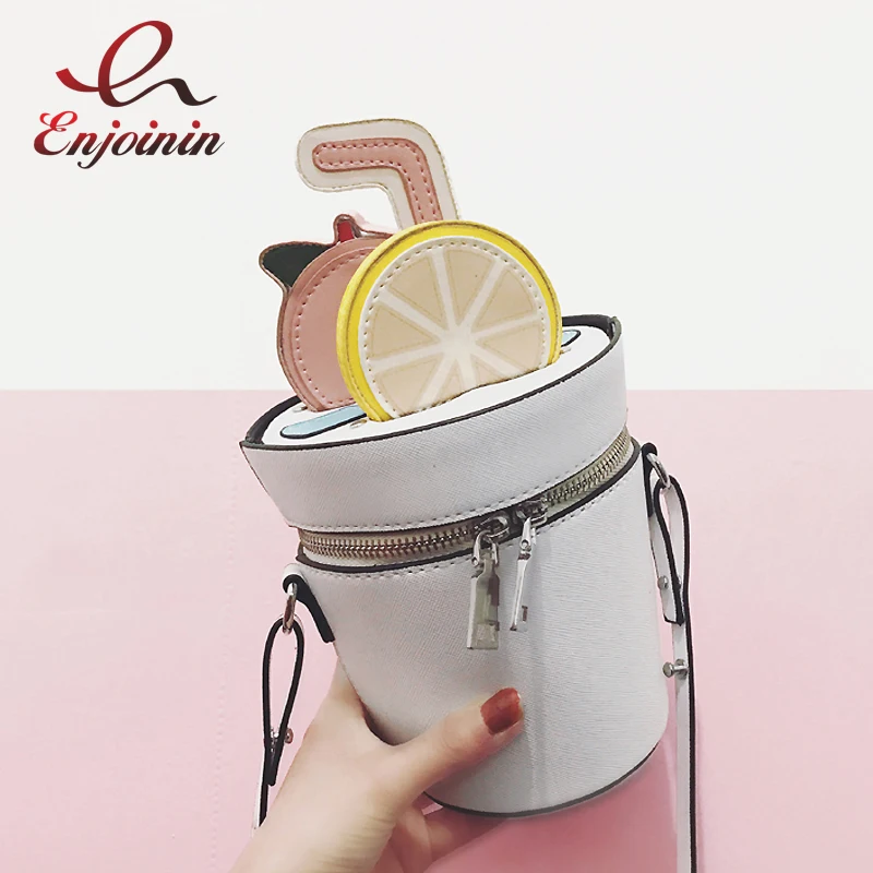 2017 Funny cute fashion summer lemon tea white bucket bag ladies shoulder bag crossbody messenger bag