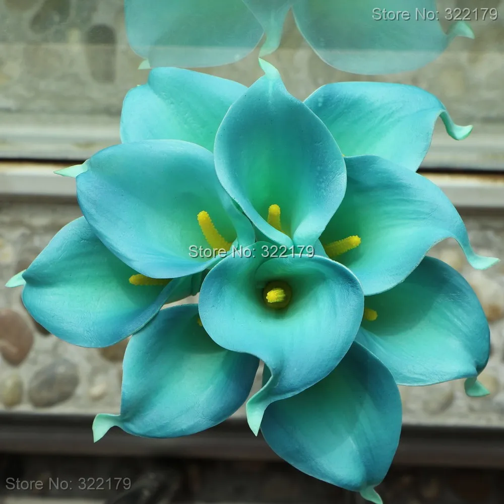 Online Get Teal Wedding Flowers Aliexpress Alibaba Group 10pcs Teal Calla Lilies Wedding Bouquet Flowers Latex For Centerpieces Decor