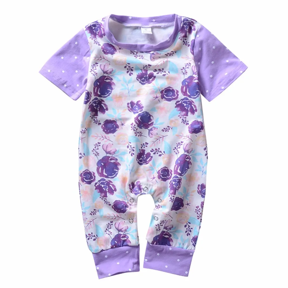 Puseky 0 24M Infant Baby Newborn Flower Short Sleeve Purple Romper