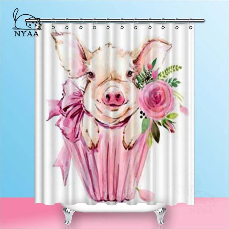 

Nyaa Cute Pig Shower Curtains Pink Waterproof Polyester Fabric Bathroom Curtains For Home Decor