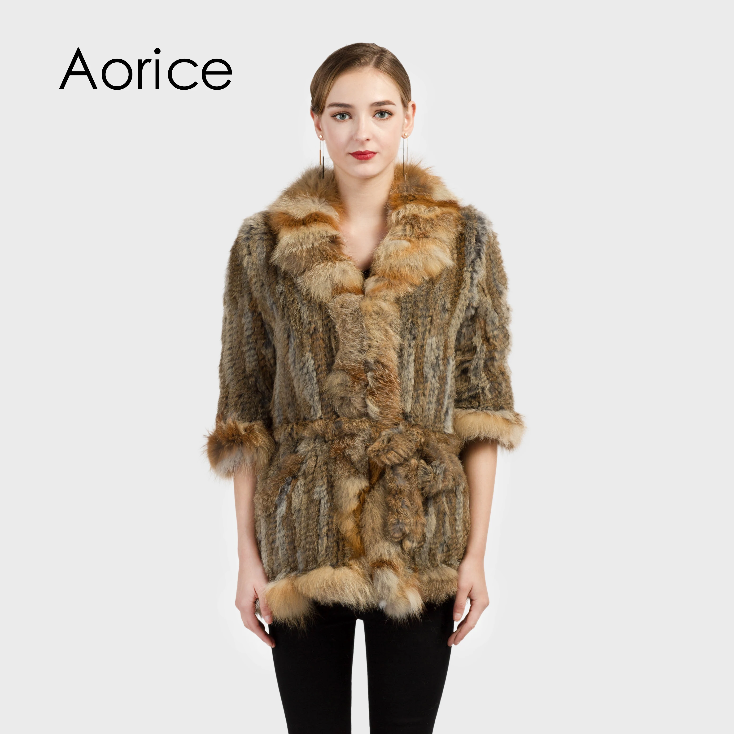 CT7017 Genuine rabbit fur coat women's warm natural real fur long