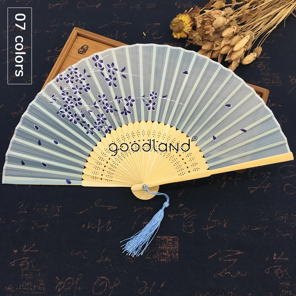 الشحن مجانا 1 قطع عالية الجودة الصينية dhyana نمط زهرة زهر الأرجواني الوردي الأزرق الحرير الخيزران مروحة اليد الزفاف الإحسان