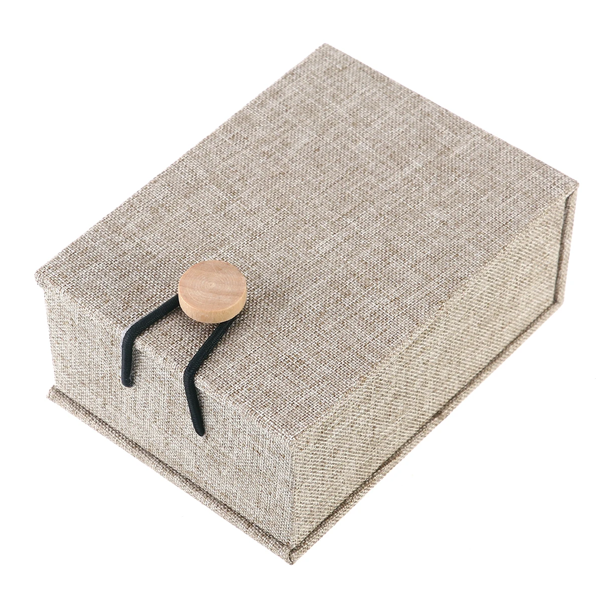 

Wooden Jewelry Gift Box Case Rustic Linen Pendant Bearer Box Holder with Wooden Clasp (Beige)